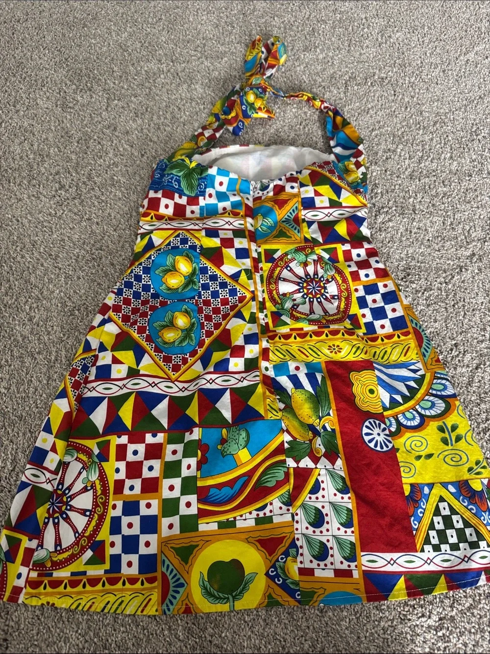 Colorful Geometric Halter Summer Dress - Multicolor - Picture 3 of 3